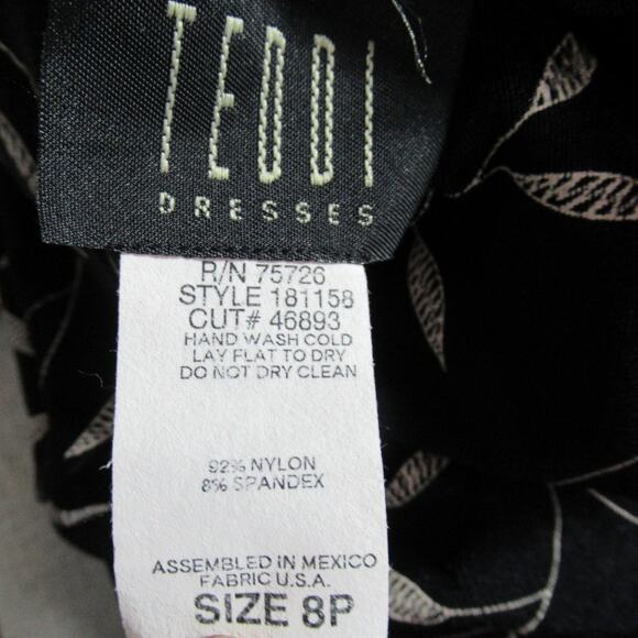 Vintage Teddi Dresses Womens Size 8P Black Floral Short Sleeve Modest 90s Y2K - Picture 2 of 7